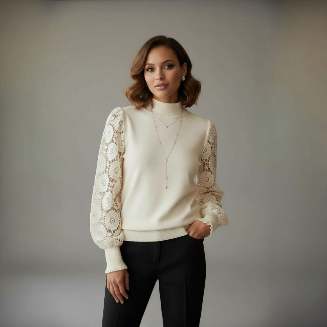 ✨ Effortless Elegance: How to Style This Lace-Sleeve Knit Top