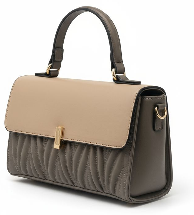 Quilted Top Handle Handbag – Taupe & Beige