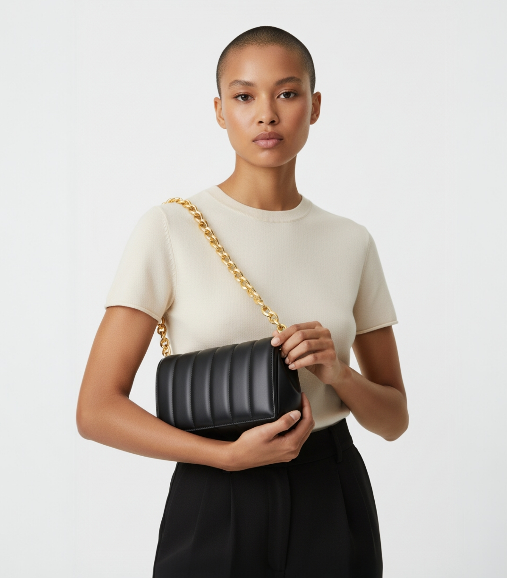 Black Quilted Gold Chain Shoulder & Crossbody Bag