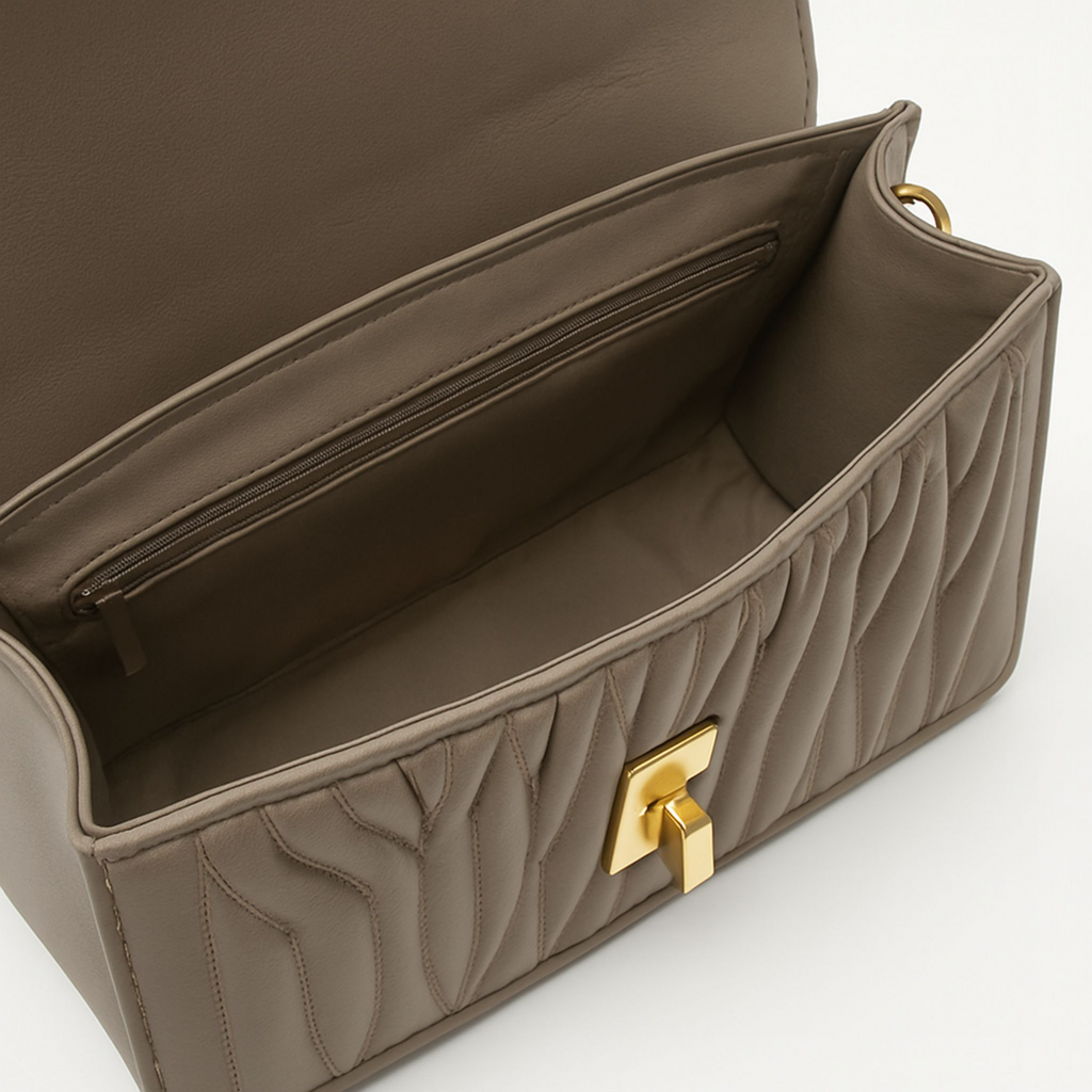 Quilted Top Handle Handbag – Taupe & Beige