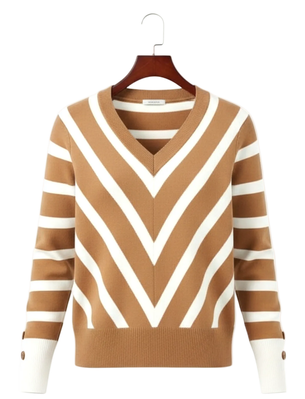 Camel Stripe Off-Shoulder Knit Top — S/M