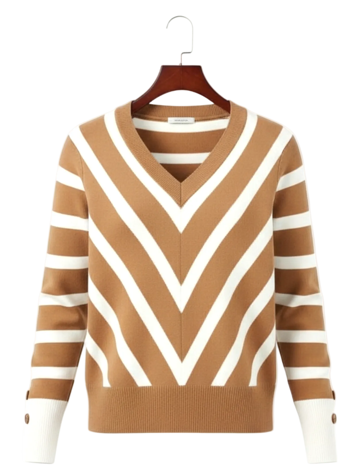 Camel Stripe Off-Shoulder Knit Top — S/M
