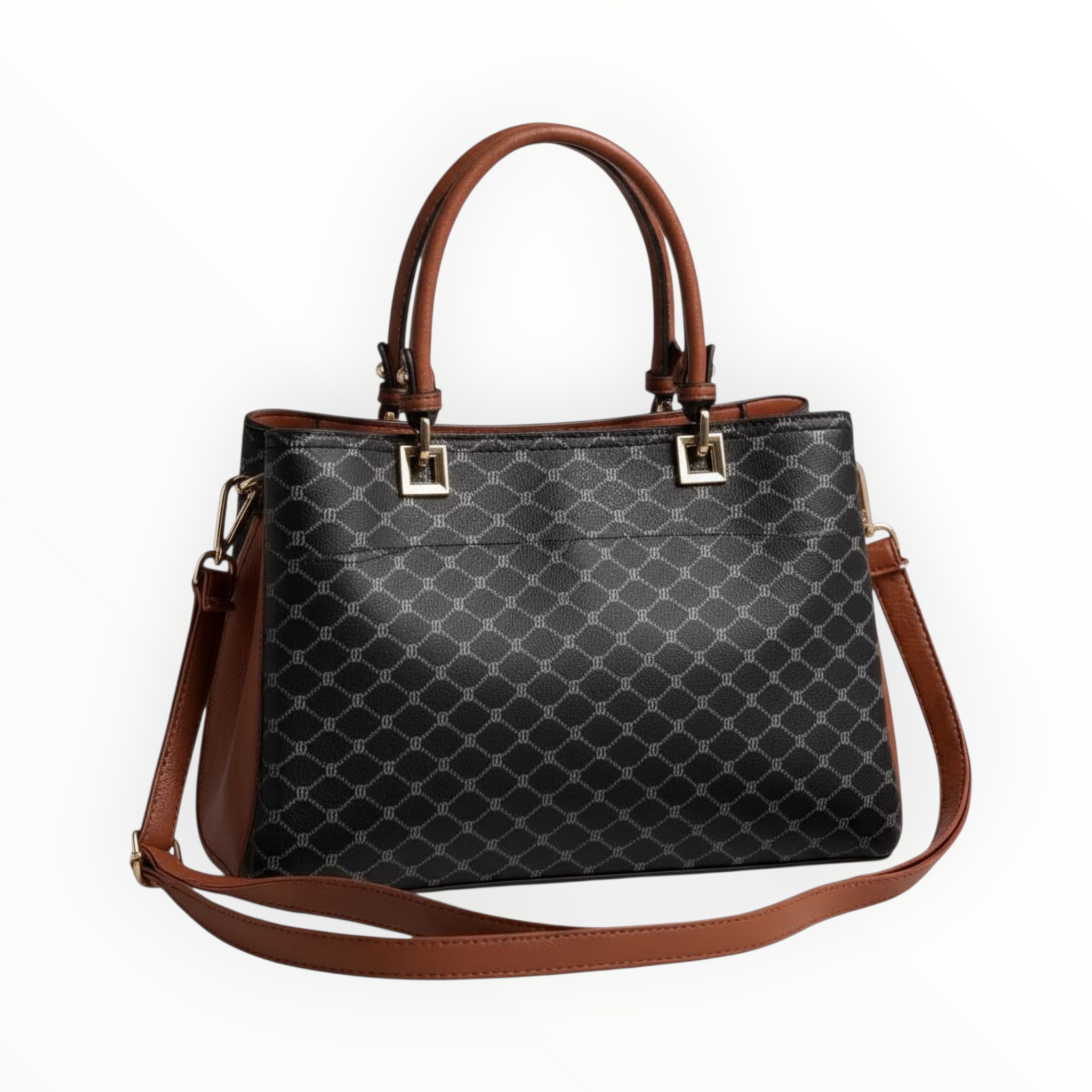 Bessie Logo Print Two-Tone Tote – Black