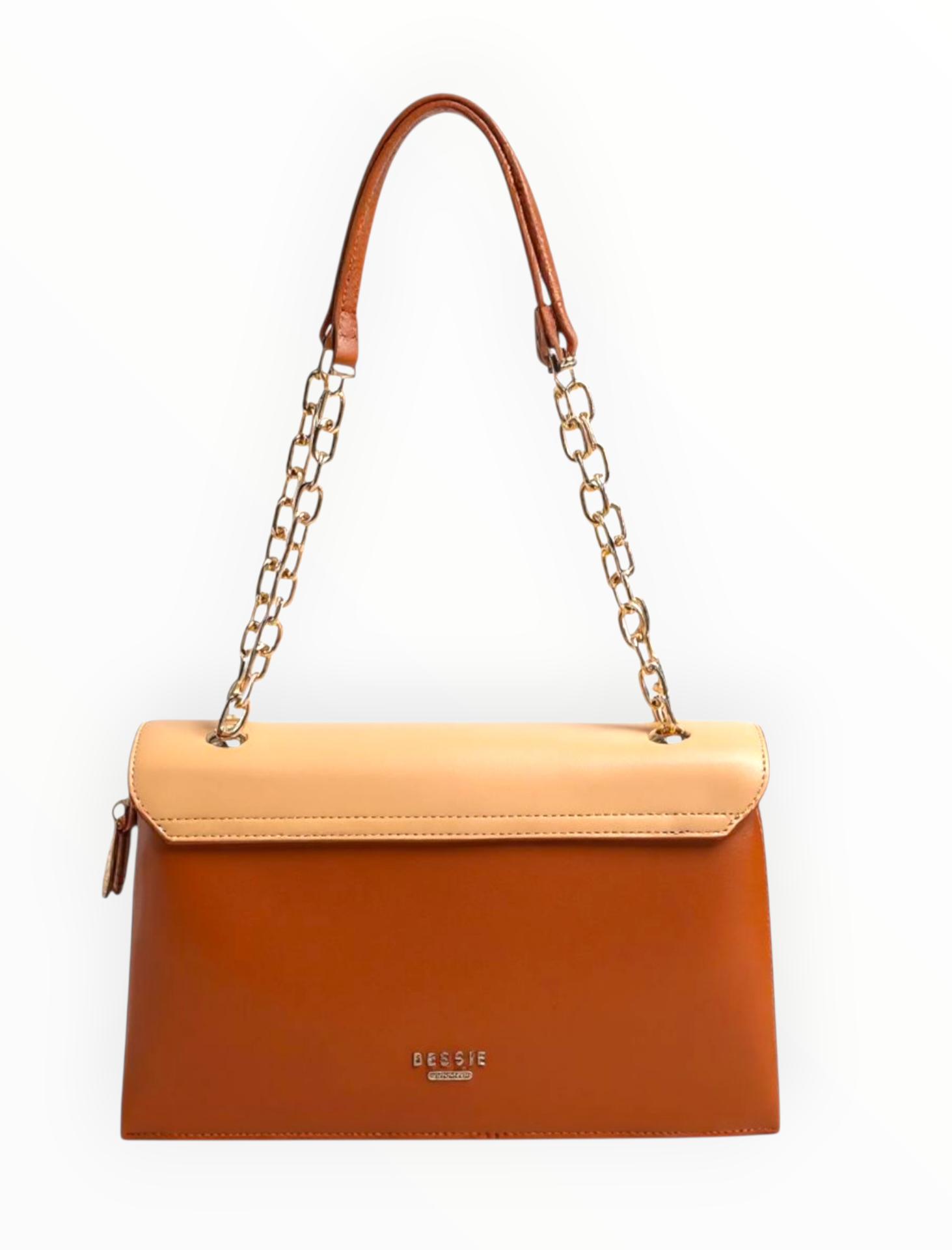 Bessie London Camel Two-Tone Ring Chain Flap Bag – Elegant Shoulder Style