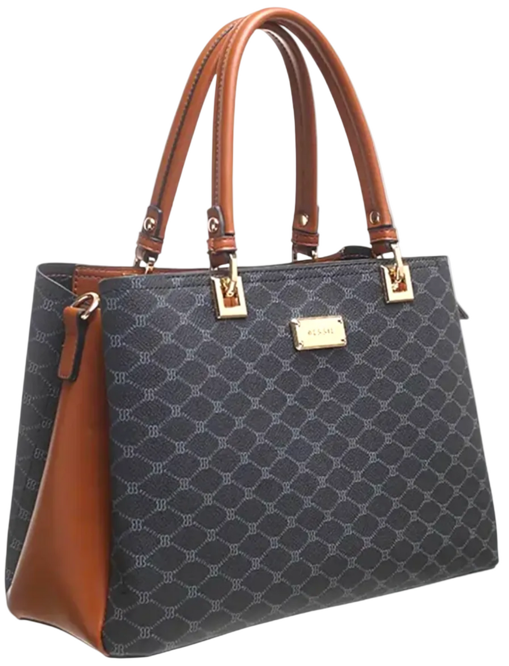 Bessie Logo Print Two-Tone Tote – Black