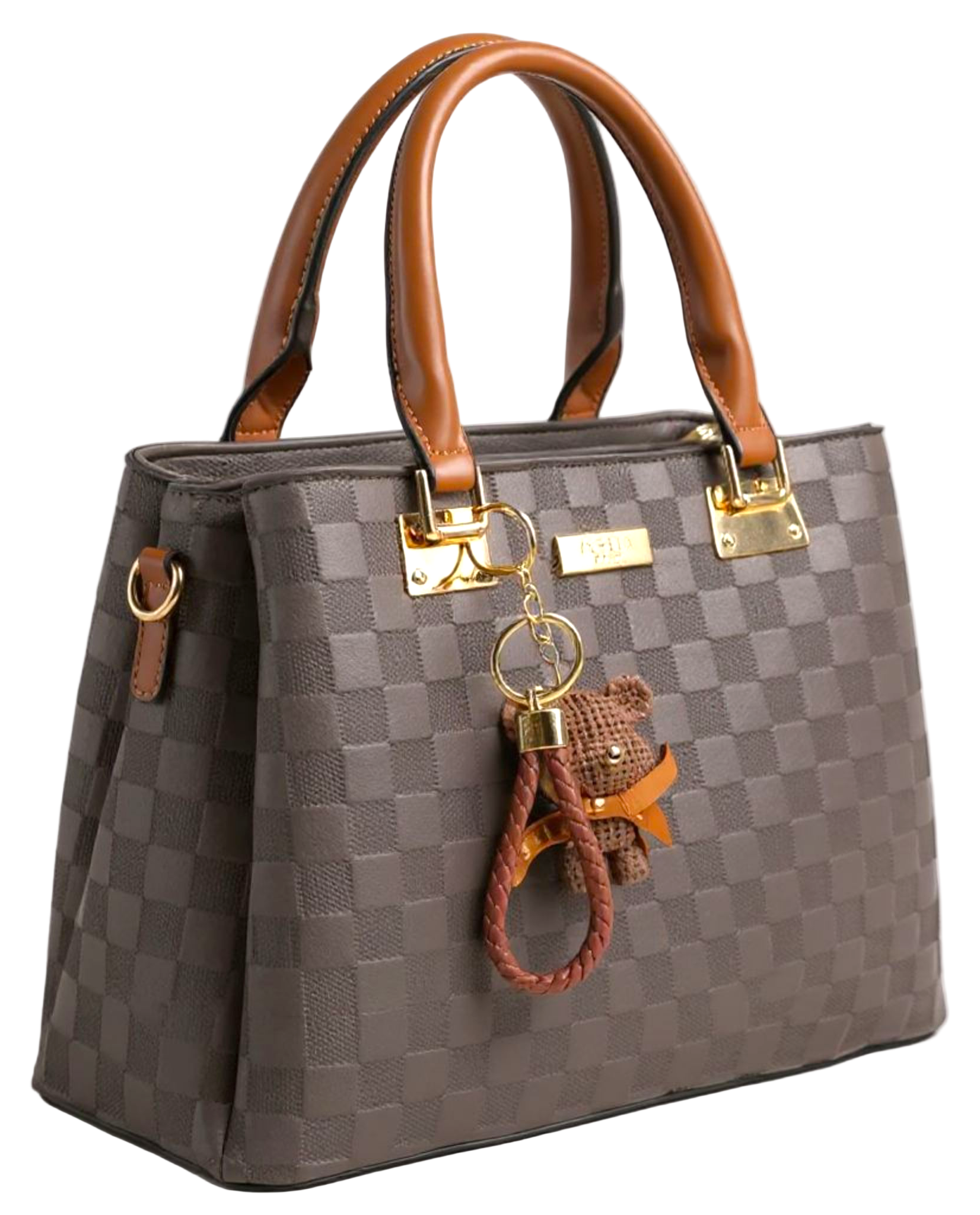 Bessie London Check Tote with Keyring – Grey