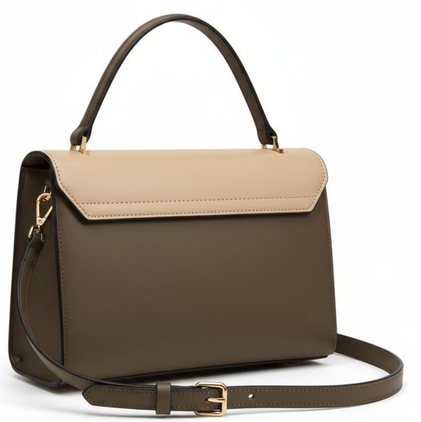 Quilted Top Handle Handbag – Taupe & Beige