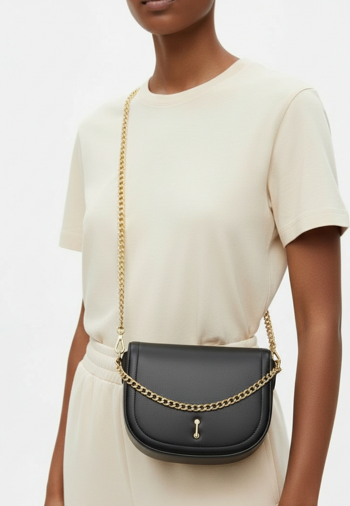Black Faux Leather Gold Chain Crossbody Bag