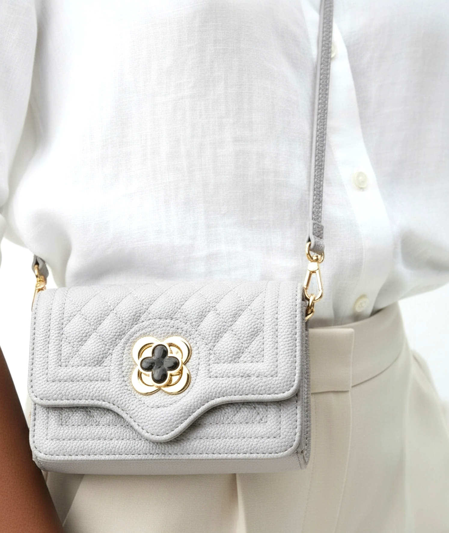 Bessie Quilted Flap Over Cross Body Bag – Grey