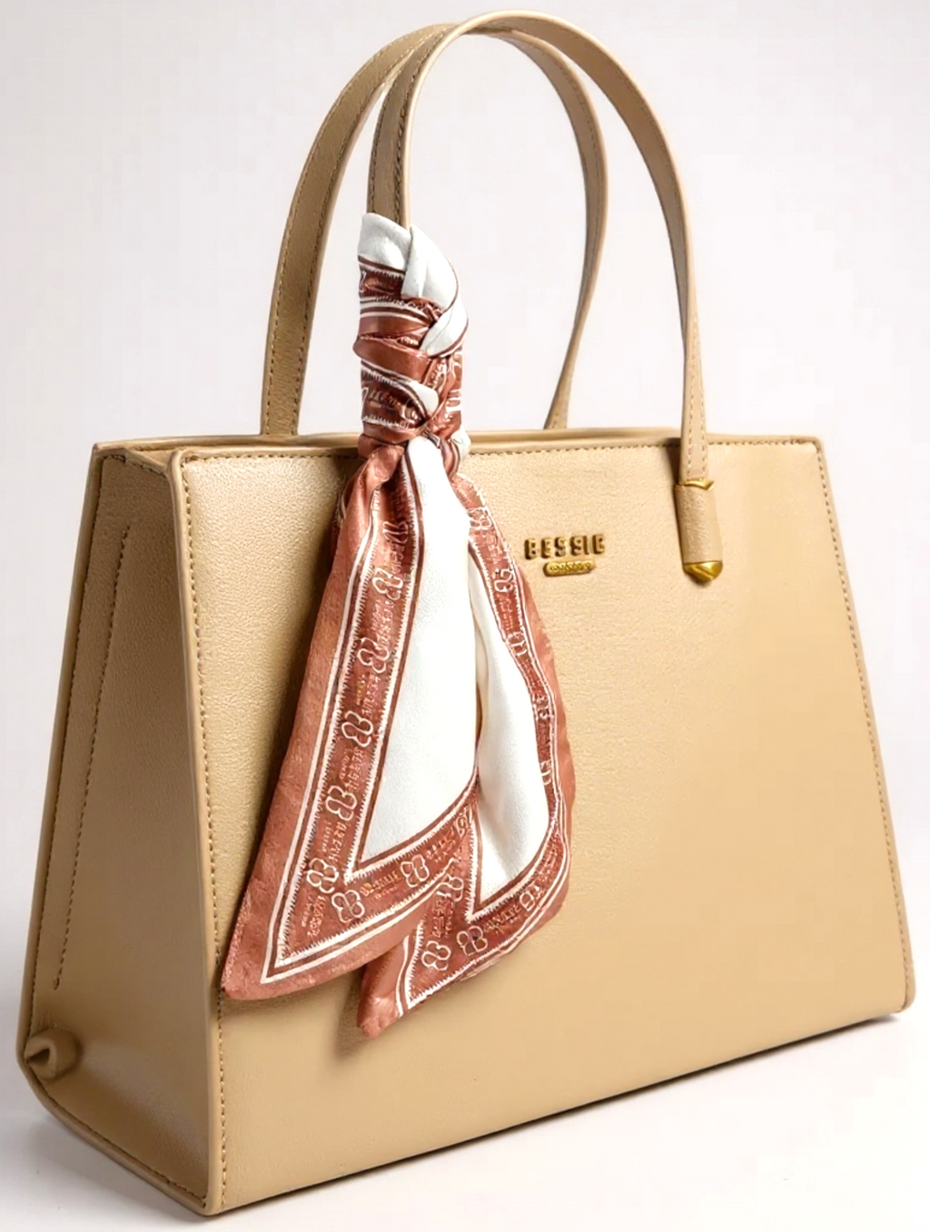 Bessie London Taupe Tote Bag with Silk Scarf – Chic Everyday Carry