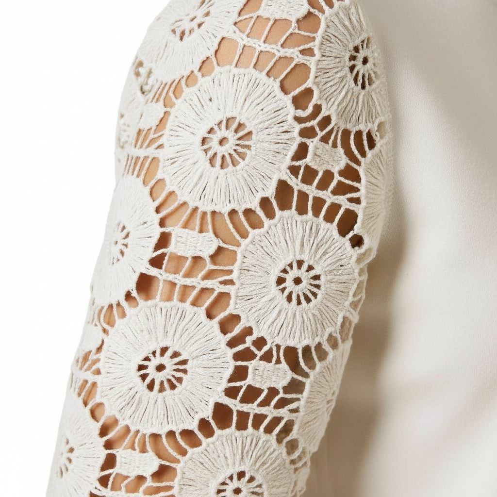 Elegant Lace Sleeve Knit Top — Cream