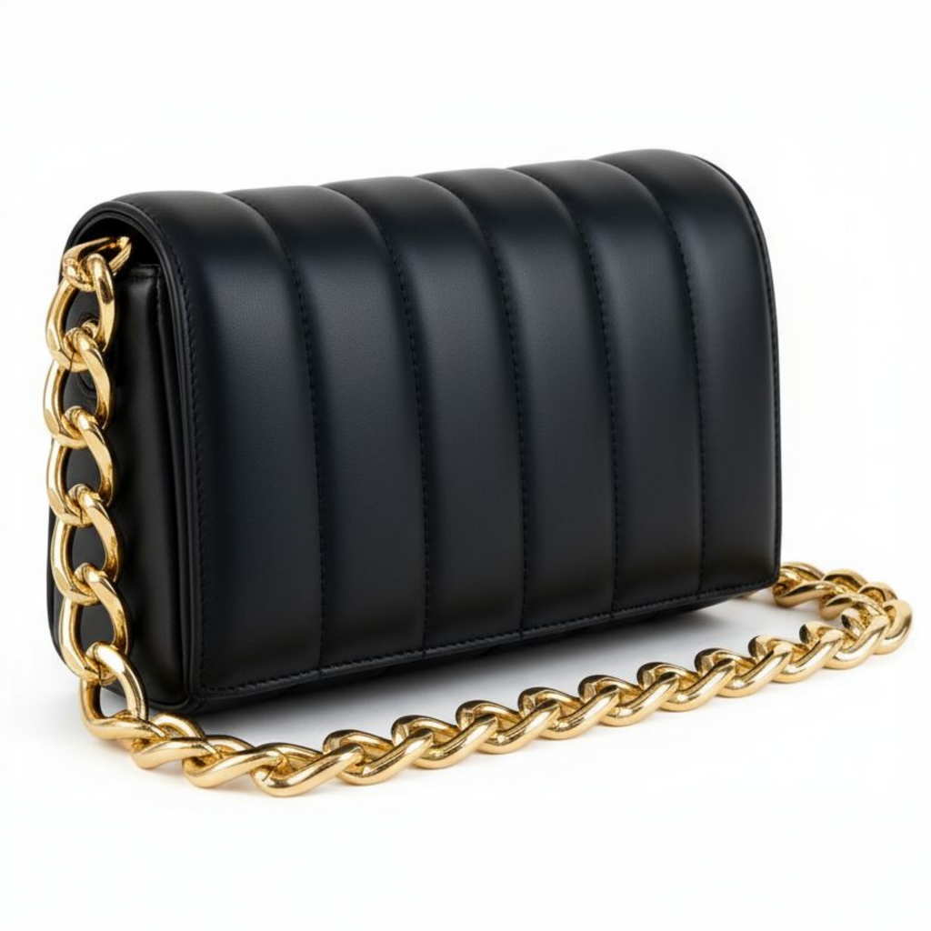 Black Quilted Gold Chain Shoulder & Crossbody Bag