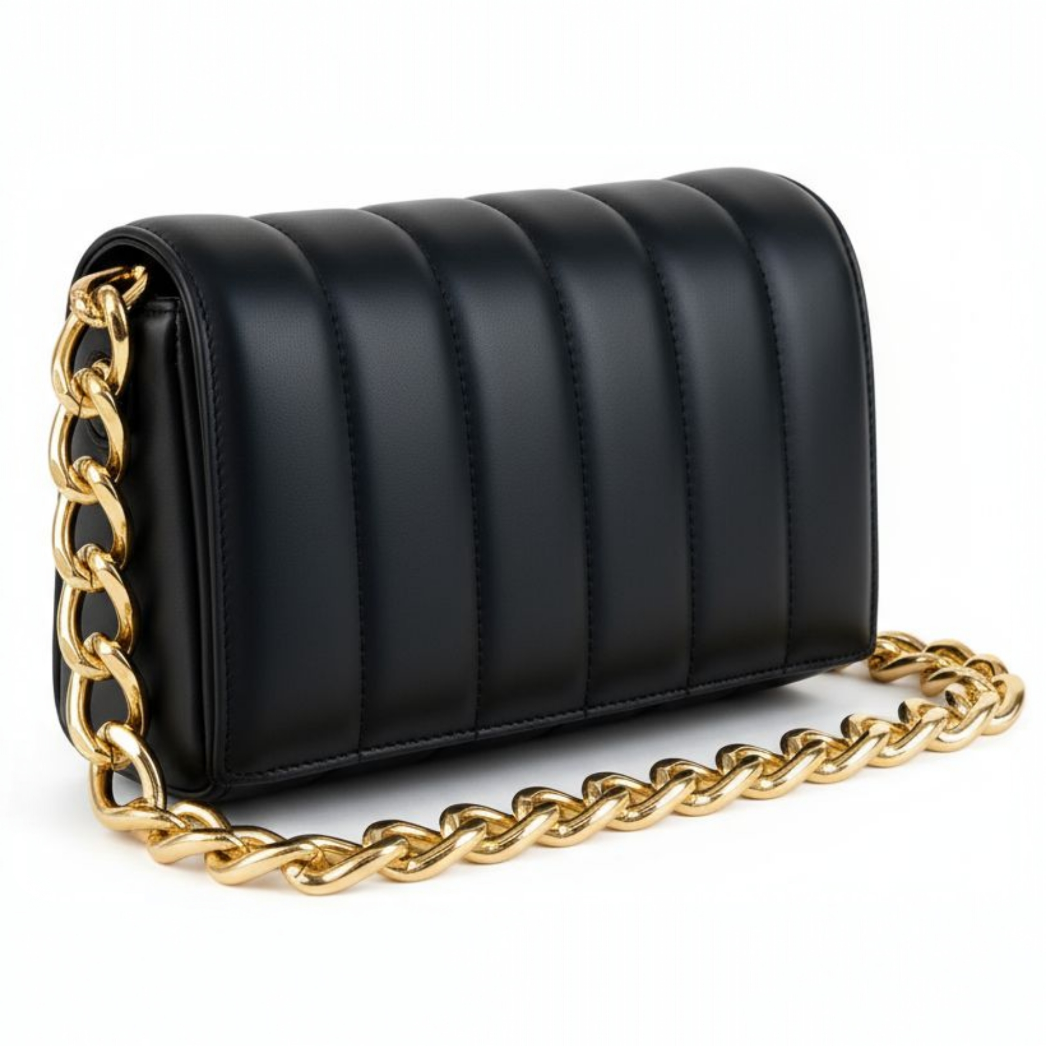 Black Quilted Gold Chain Shoulder & Crossbody Bag