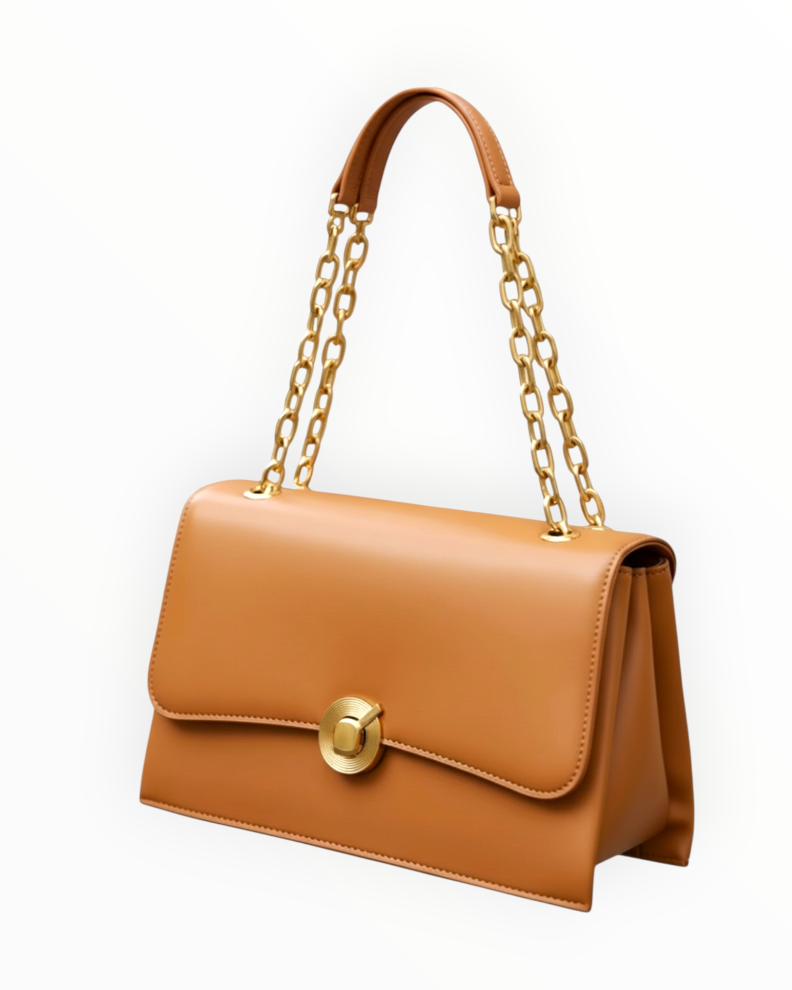 Bessie London Camel Two-Tone Ring Chain Flap Bag – Elegant Shoulder Style