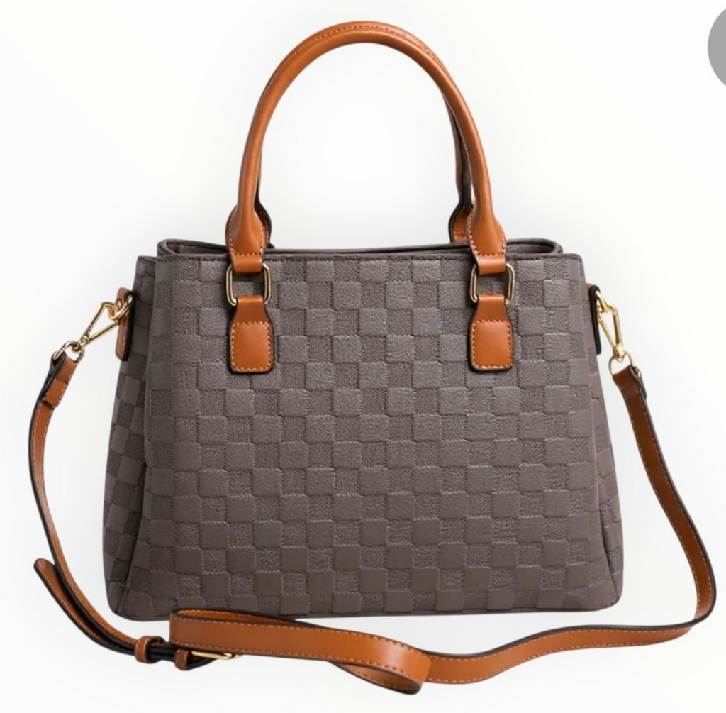 Bessie London Check Tote with Keyring – Grey