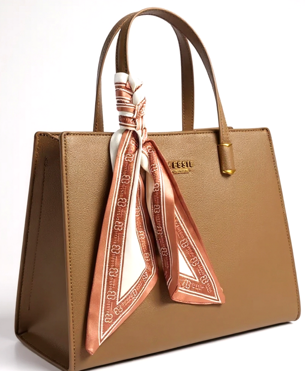 Bessie London Taupe Tote Bag with Silk Scarf – Chic Everyday Carry