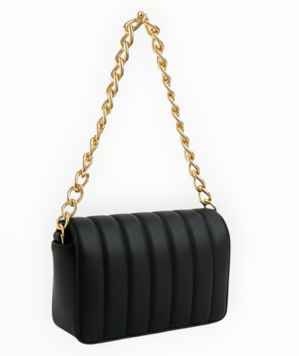 Black Quilted Gold Chain Shoulder & Crossbody Bag