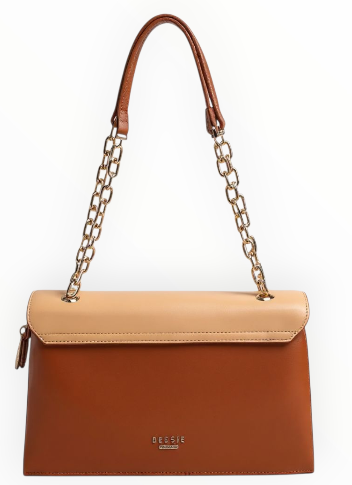 Bessie London Camel Two-Tone Ring Chain Flap Bag – Elegant Shoulder Style