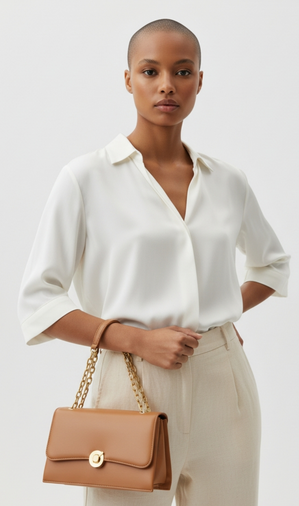 Bessie London Camel Two-Tone Ring Chain Flap Bag – Elegant Shoulder Style