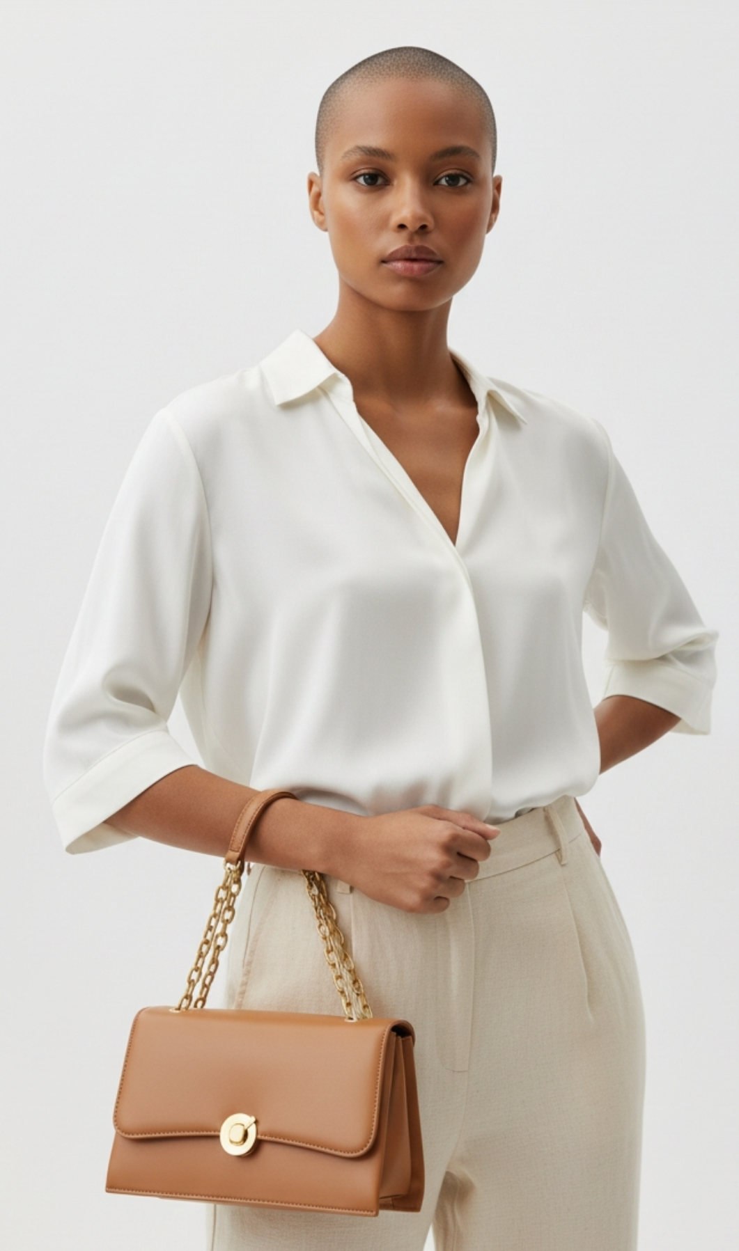 Bessie London Camel Two-Tone Ring Chain Flap Bag – Elegant Shoulder Style