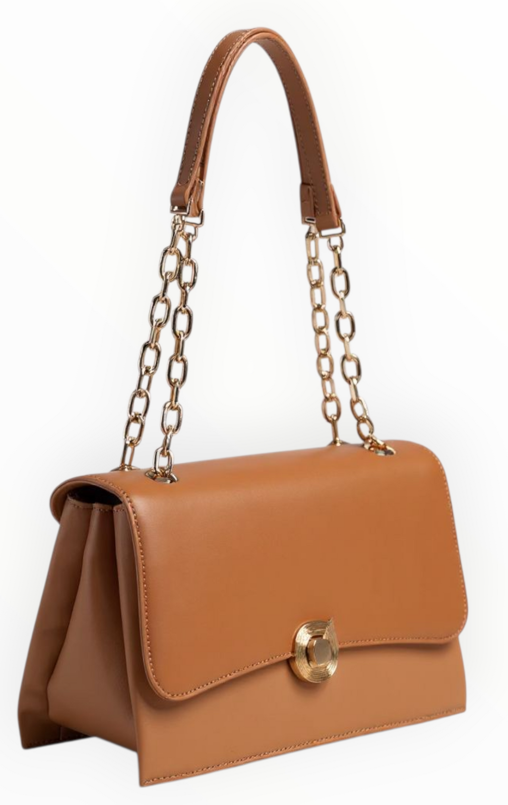 Bessie London Camel Two-Tone Ring Chain Flap Bag – Elegant Shoulder Style