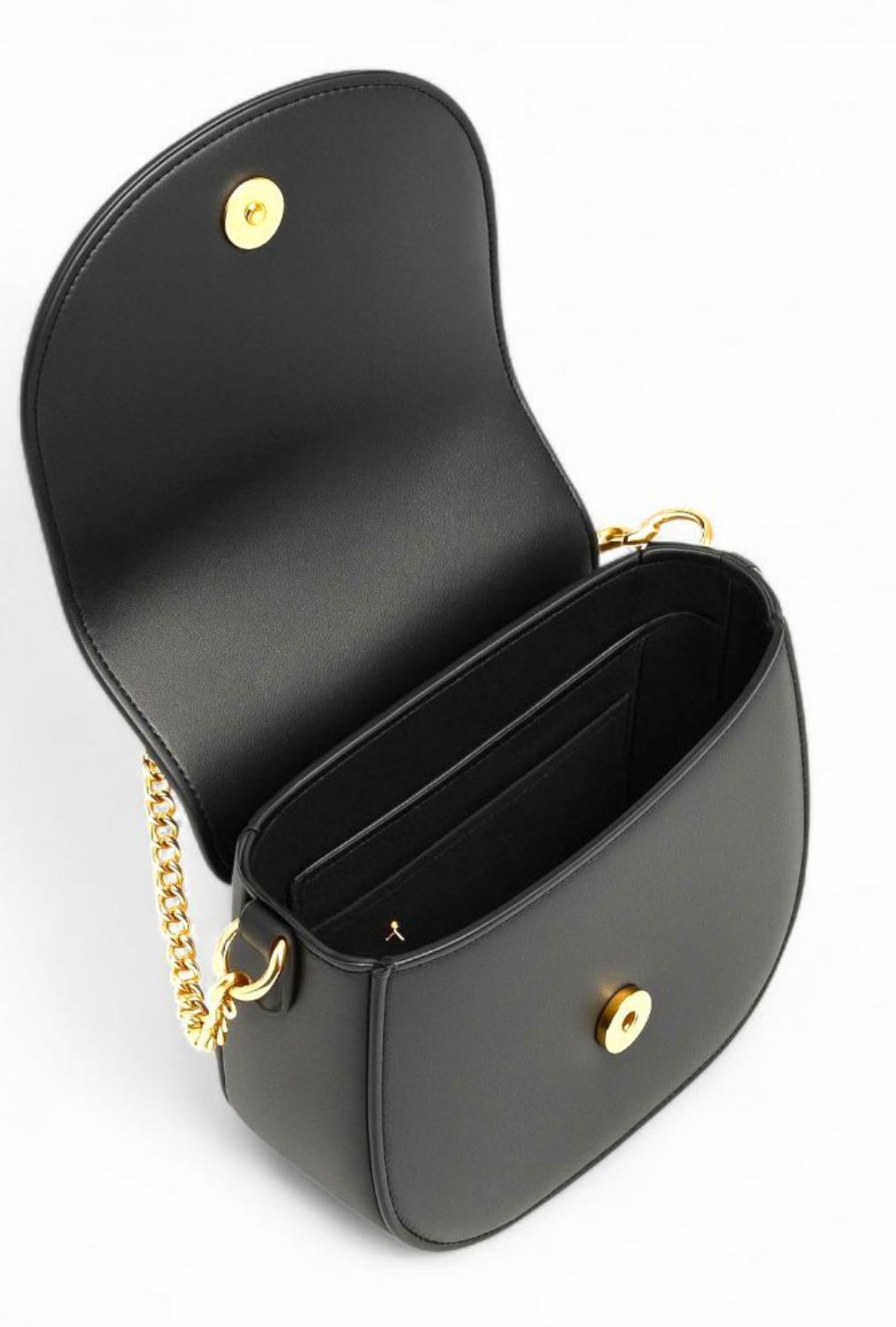 Black Faux Leather Gold Chain Crossbody Bag
