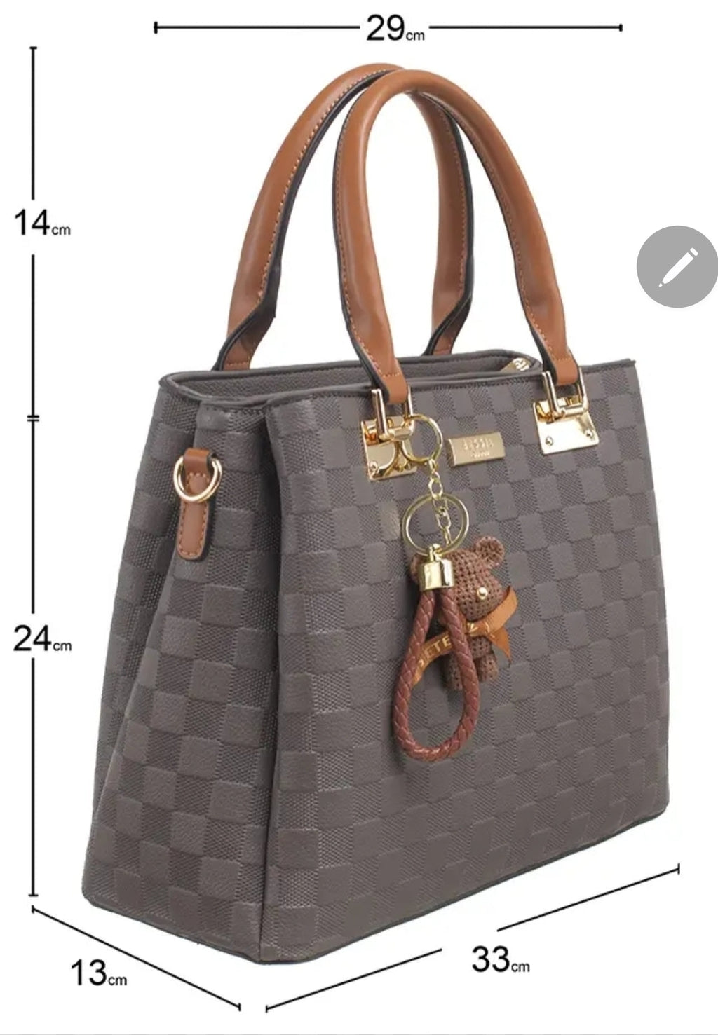 Bessie London Check Tote with Keyring – Grey