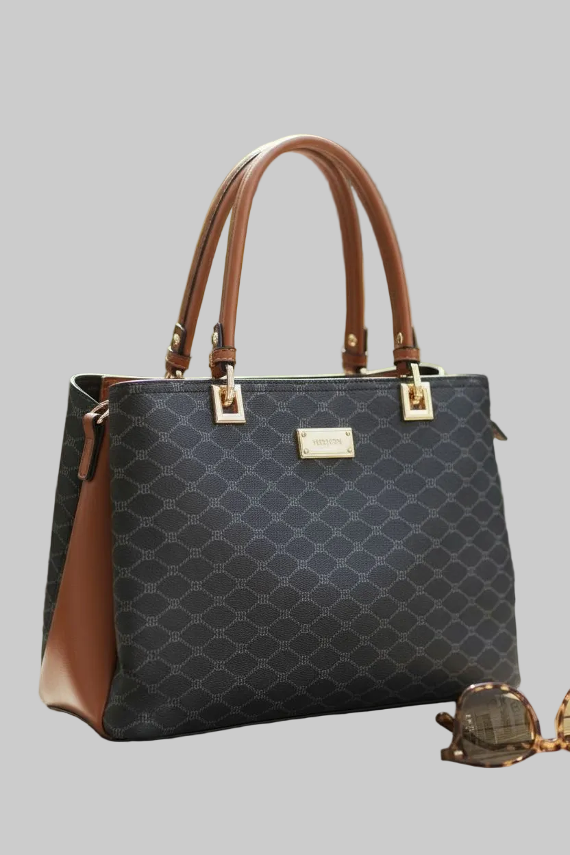 Bessie Logo Print Two-Tone Tote – Black